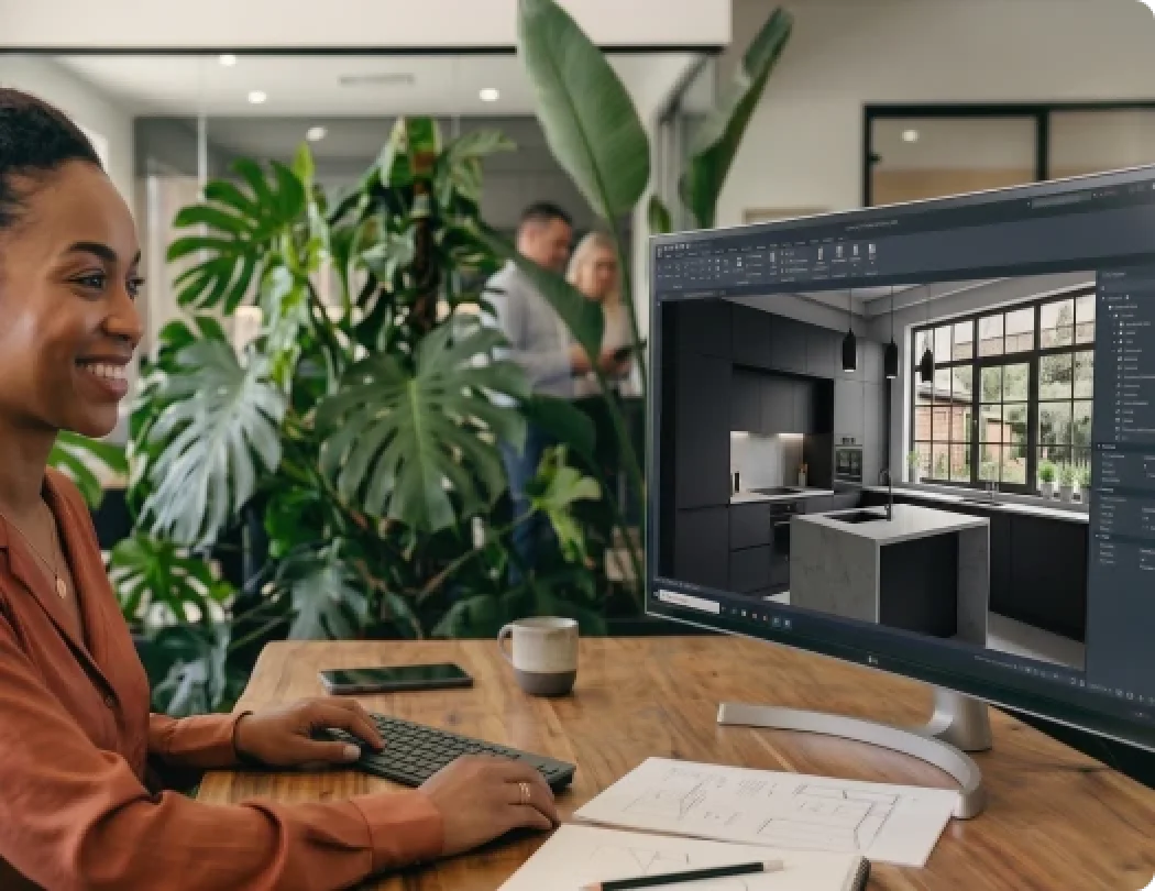 Concepteur travaillant sur un plan de cuisine sur mesure